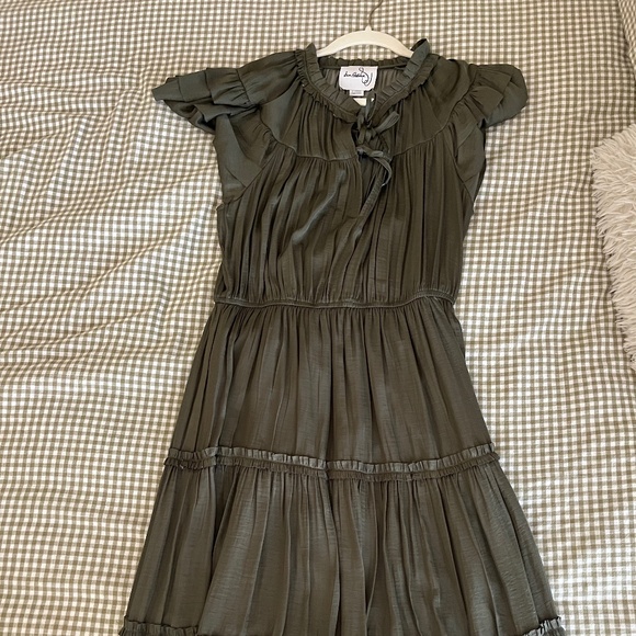 Sam Edelman Split Tie Crew Neck Short Ruffle Sleeve Tiered Midi Dress XL - Picture 1 of 3